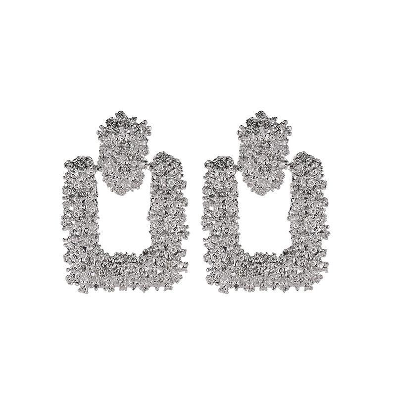 Metal Geometric Earrings Retro Exaggerated Square Frosted Earrings Fashion Irregular Stud Earrings Women