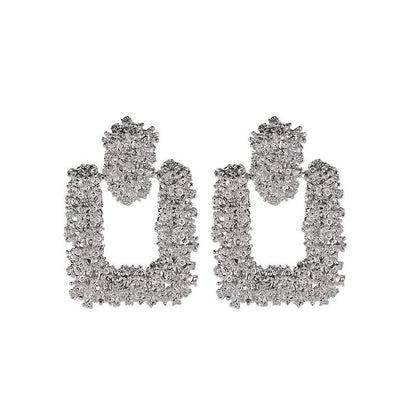 Metal Geometric Earrings Retro Exaggerated Square Frosted Earrings Fashion Irregular Stud Earrings Women