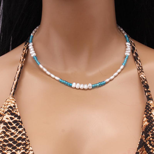 Simple Bohemian Pearl Necklace Stainless Steel Niche Design Glass Crystal Beads Beaded Clavicle Chain