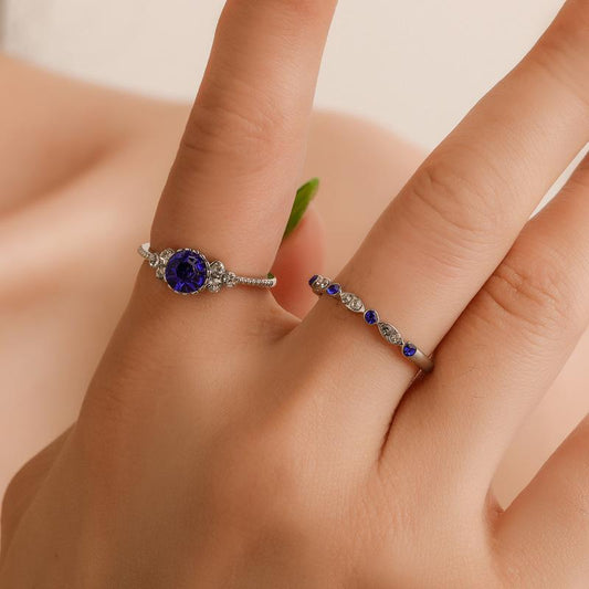 Fashion Jewelry Round Sapphire Wedding Engagement Ring Two-piece Set Simple Temperament Diamond Ladies Single Ring