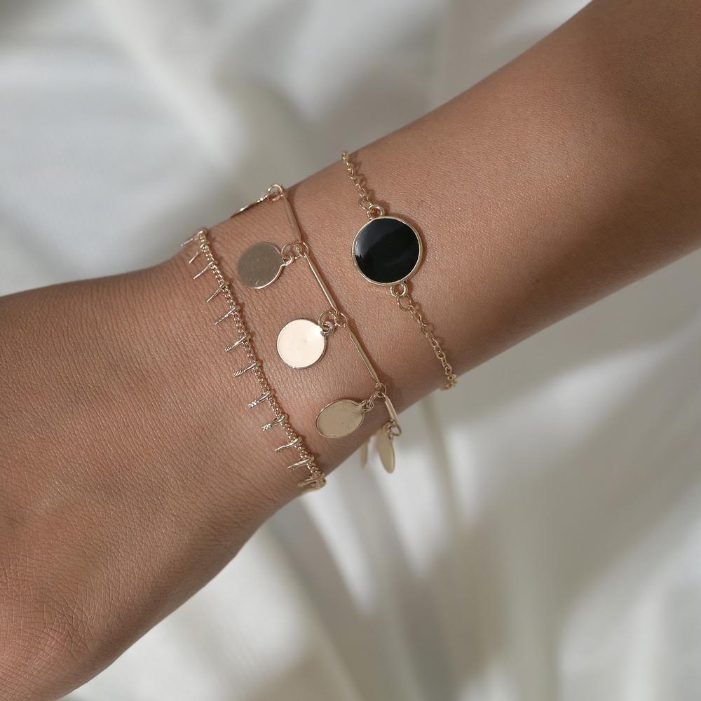 Trendy Oil Drip Disc Bracelet Vintage Gold Multilayer Chain Bracelet Accessories