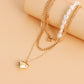ins metal special-shaped pearl exaggerated big peach heart necklace female Valentine's Day multi-layer love necklace sweater chain female
