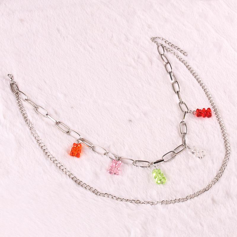 Candy-colored acrylic bear necklace street shooting hip-hop necklace trend youth multi-layer necklace