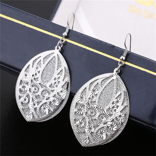 Fashion Retro Indian Grid Hollow Disc Pattern Earrings Frosted Earrings