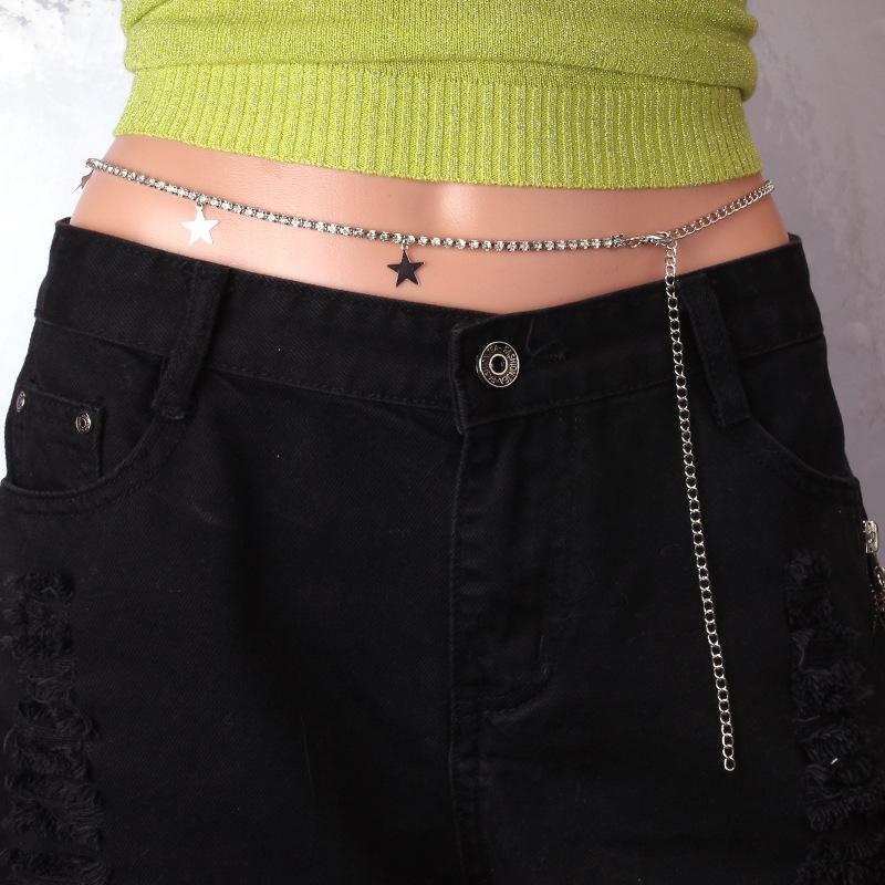 Hip-hop punk metal single layer diamond chain star pendant ins fashion all-match waist chain