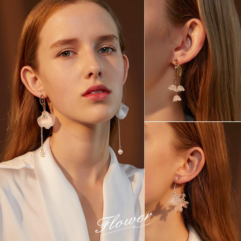 Ice Flower Tassel Earrings Temperament Long Multi-layer Crystal Petal Earrings Dongdaemun Internet Celebrity Earrings