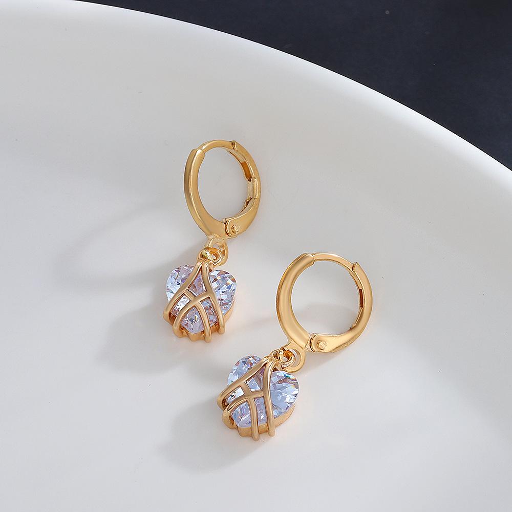 Ins Barbie Zircon Heart Earrings Fashion Light Luxury Personality Winding Peach Heart Earrings Earrings Girlfriend Gift