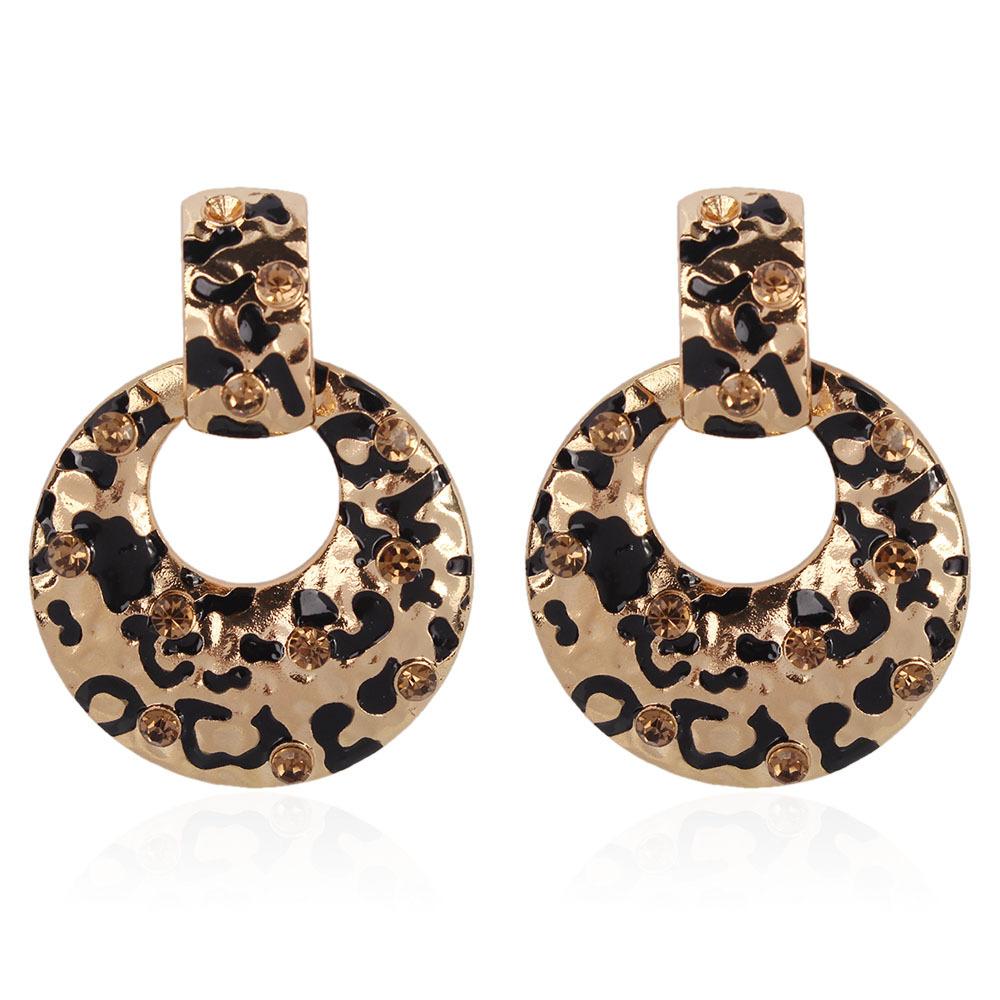 2 Magnesium Die E4667 Explosive Fashion Simple Fashion Diamond Ring Metal Leopard Earrings for Women