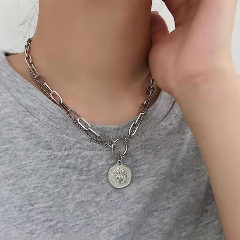 Popular Jewelry Fashion Irregular Avatar Pendant Necklace Ladies Double Layer Simple Chain Necklace