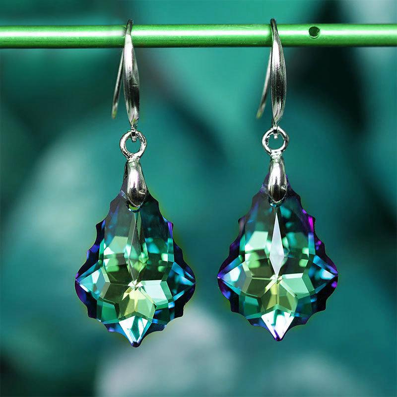 Fashion Baroque Leaf Dangle Earrings Women Silver Plated Pin Austrian Crystal Tourmaline Maple Leaf Earrings Jewelry