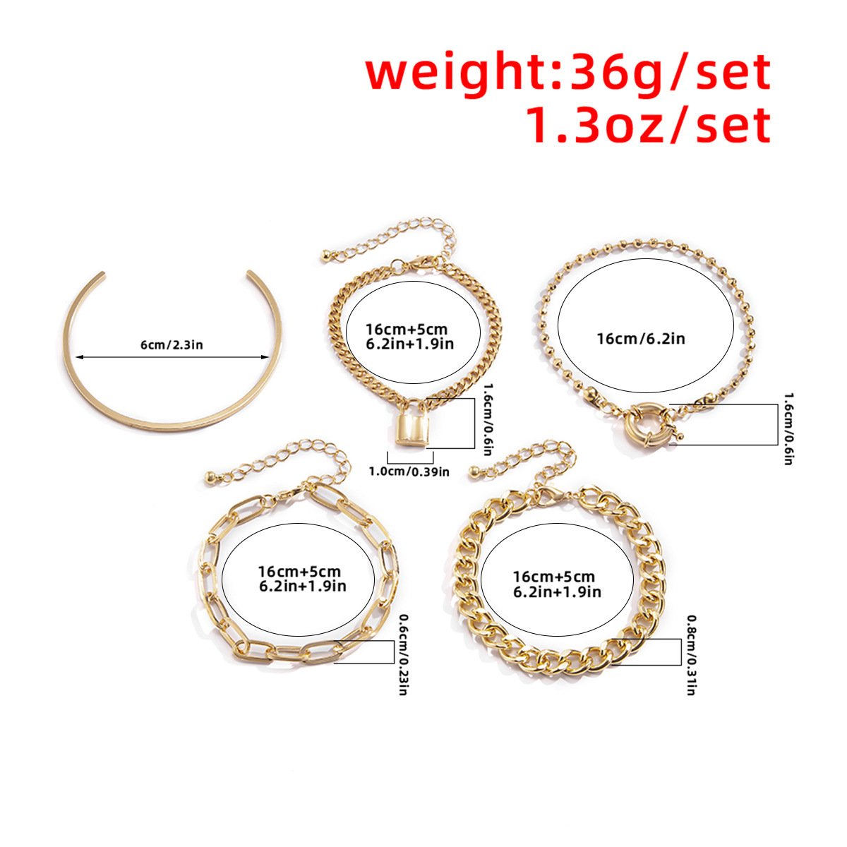 Jewelry Punk Hip Hop Lock Hand Jewelry Female Mix and Match Multi-Element Geometric Round Buckle Set Bracelet