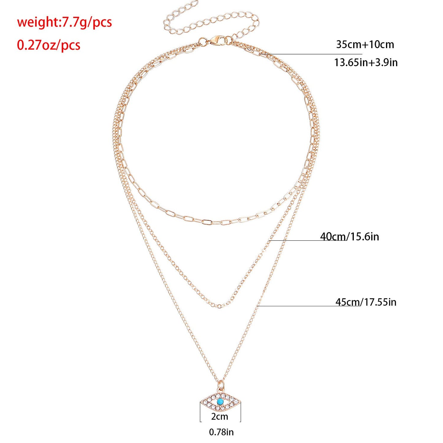 Jewelry fashion multi-layer fine chain diamond blue devil's eye pendant necklace female ins necklace