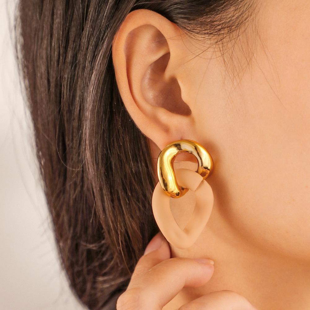 Retro double circle simple fashion earrings 18k frosted rubber paint exaggerated chain ladies earrings