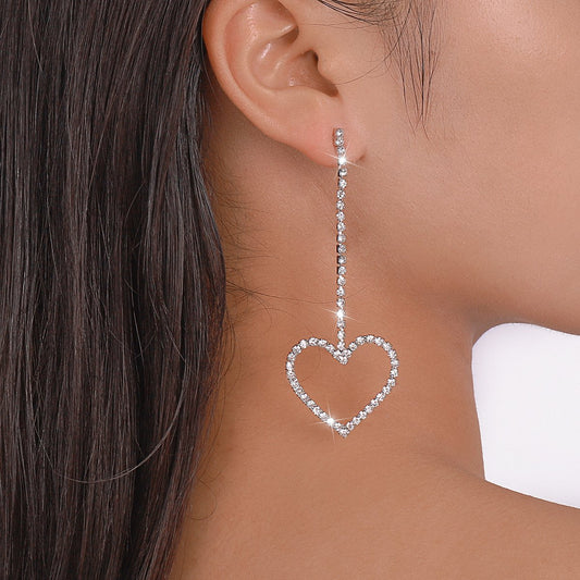 E1551 Rhinestone Tassel Love Geometric Earrings Exaggerated Long Fairy Earrings Modern Temperament Earrings