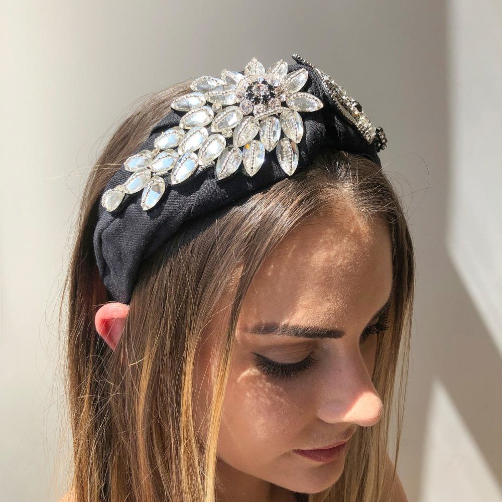 F3137 Retro wide-brimmed fabric rice bead hair ornament style personality Baroque palace diamond headband female