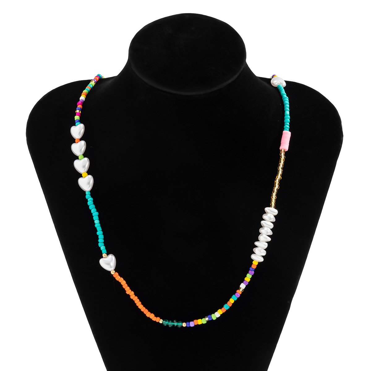 Jewelry beaded heart-shaped geometric necklace simple ethnic color special-shaped imitation pearl necklace female