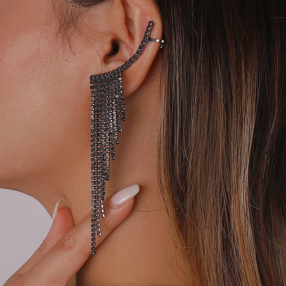 E1274 Temperament Simple Pop Earrings Net Red Tassel Rhinestone Ear Needles Geometric Banquet Exaggerated Earrings