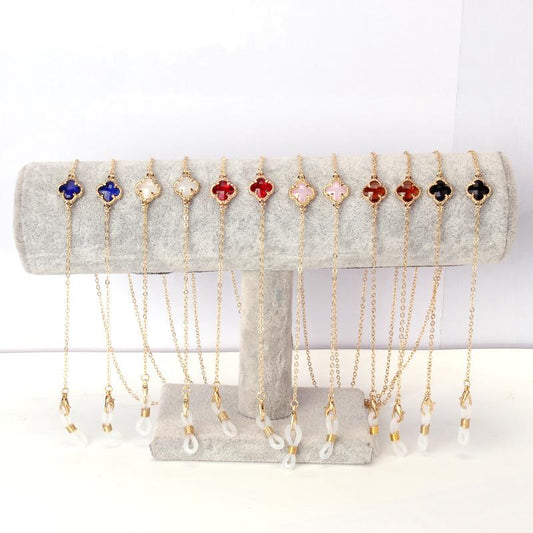 Simple four-leaf clover glass diamond jewelry metal chain sunglasses chain non-slip mask decorative hanging chain