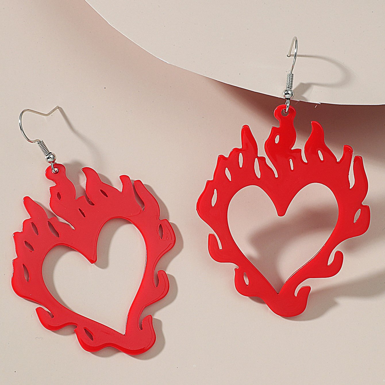 Exaggerated creative acrylic flame earrings retro personality hip-hop red love earrings