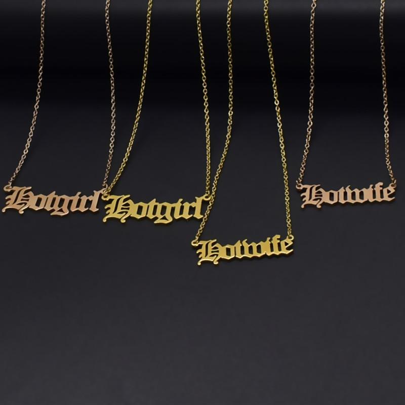 HotGirlHotwife Necklace Sexy Wife Clavicle Chain Creative Ancient English Alphabet Necklace