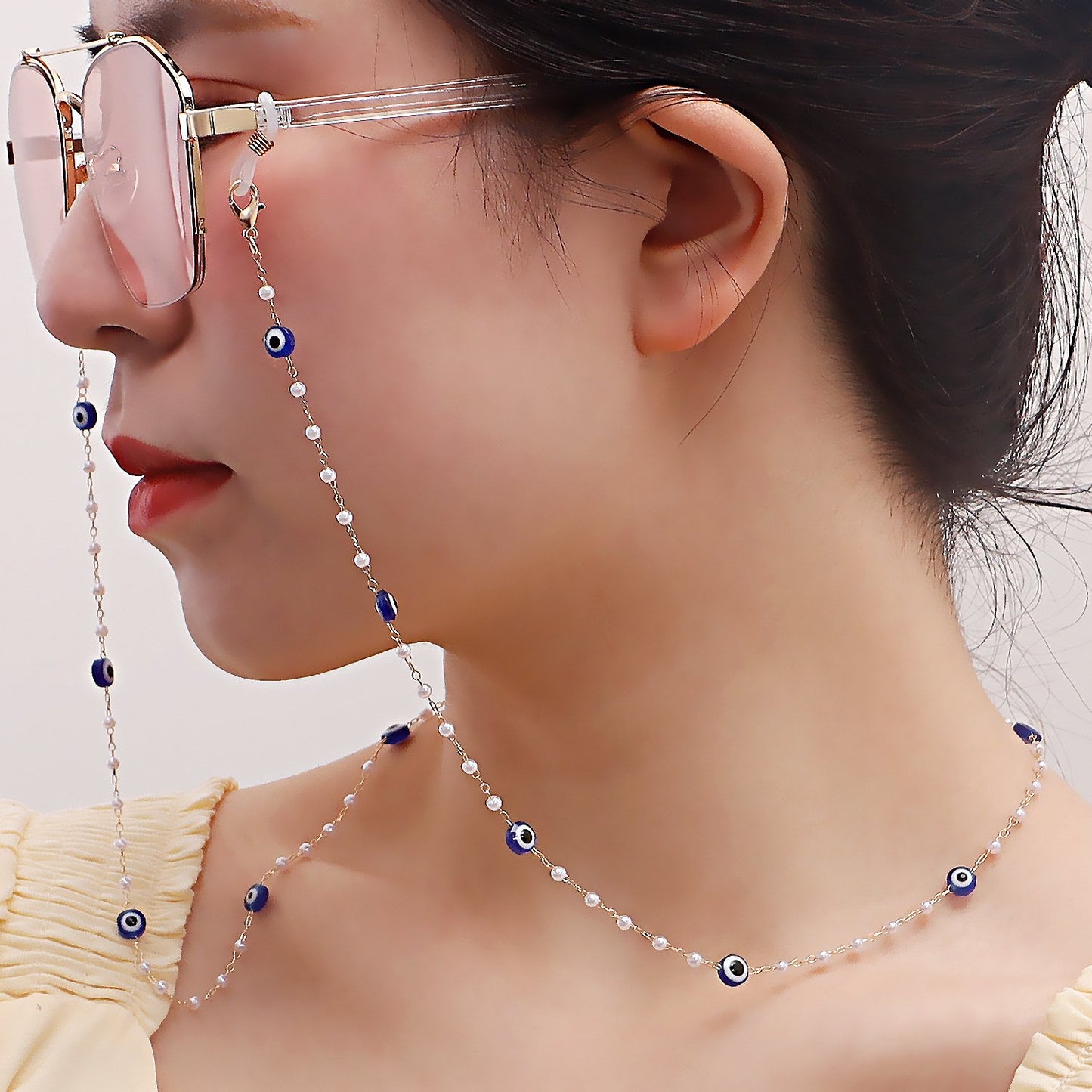 Jewelry mask hanging chain glasses hanging chain imitation pearl glasses chain devil's eye mask chain
