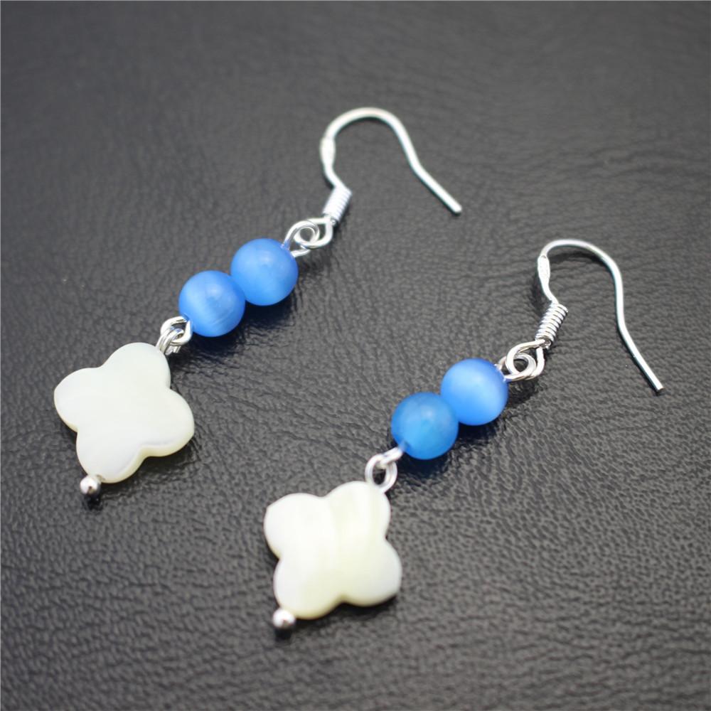 Natural deep-sea shell earrings four-leaf clover opal girl heart earrings plated with 925 silver ear hook earrings