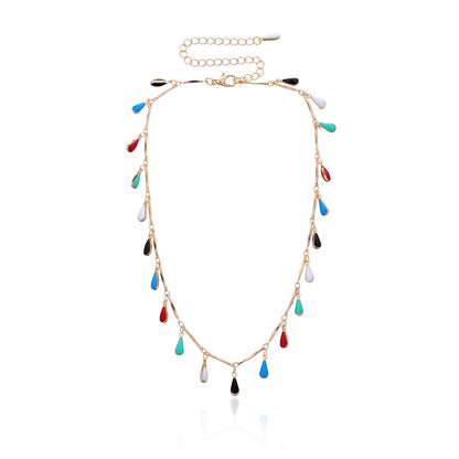 Jewelry Drop Glaze Gem Water Drop Pendant Necklace Female Hip Hop Fashion Trend Colorful Short Money Jewelry