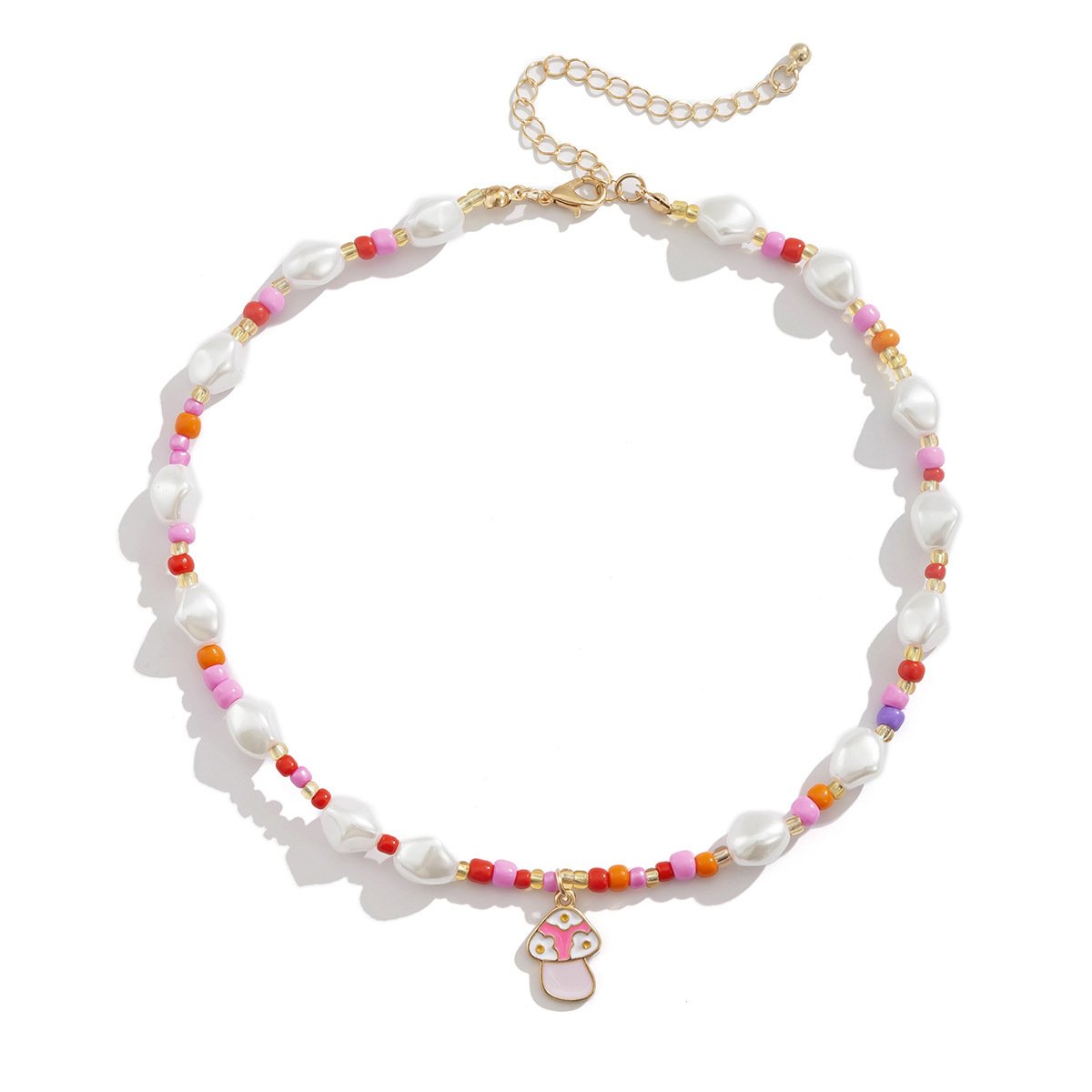 Jewelry Irregular Color Rice Beads Beaded Necklace Creative Drip Oil Mushroom Imitation Pearl Necklace Female