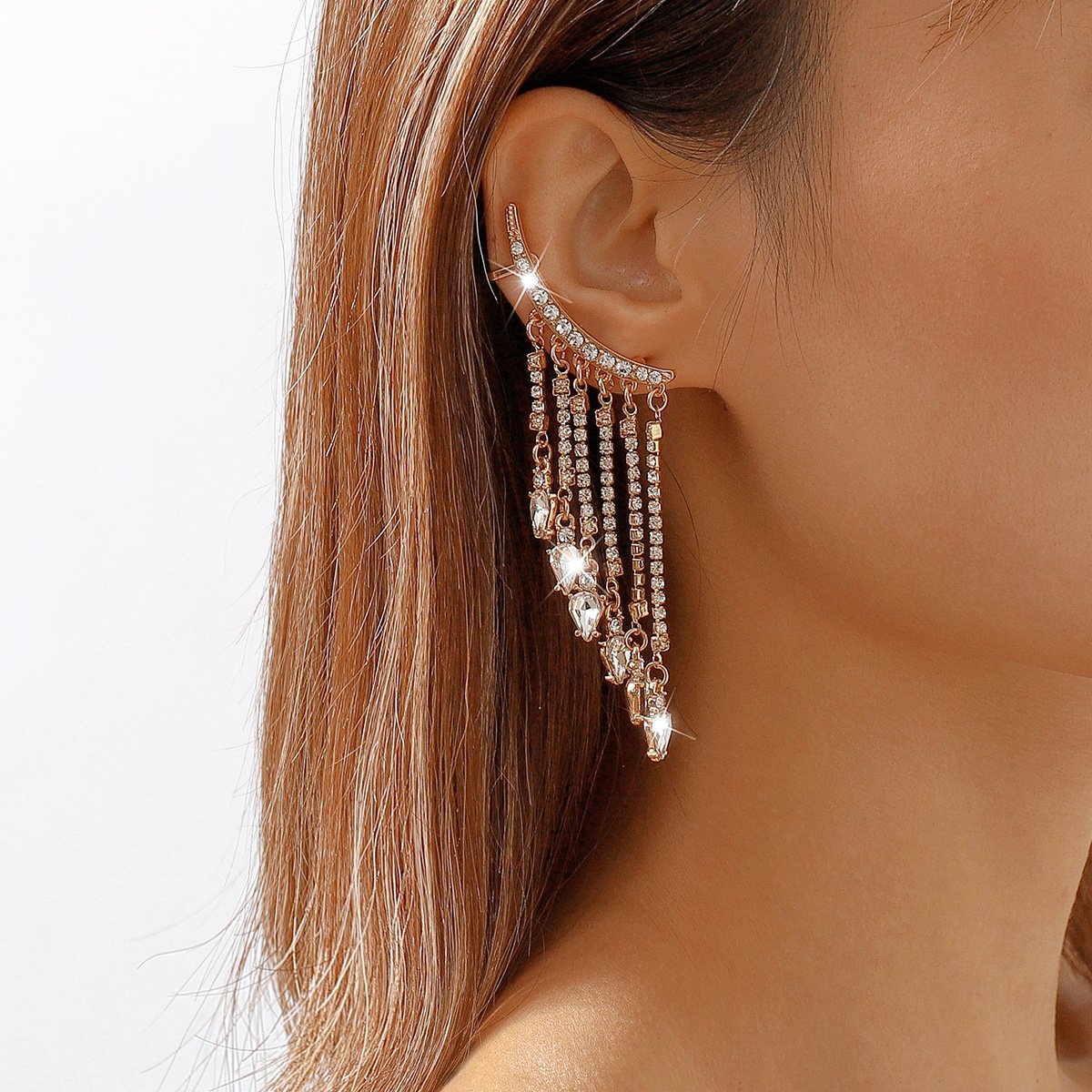 E1137 Jewelry Water Drop Diamond Simple Tassel Personality Fashion Ear Hanging Sweet Cool Girl Earrings