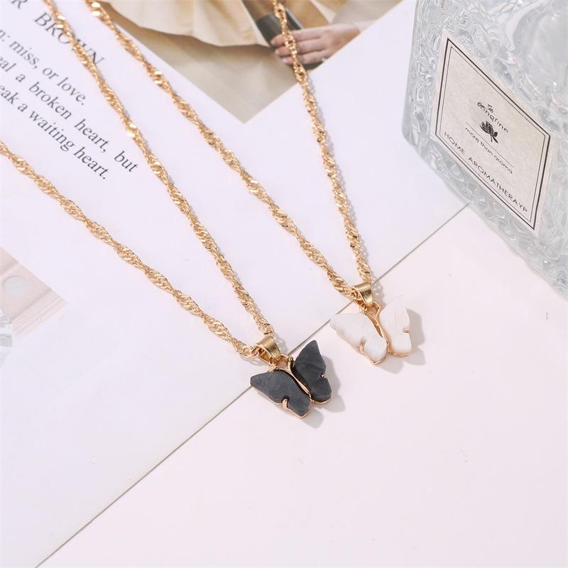 Sweet Butterfly Necklace Acrylic Colorful Sweet Beauty Women's Versatile Clavicle Chain Personality Net Red Trendy Necklace