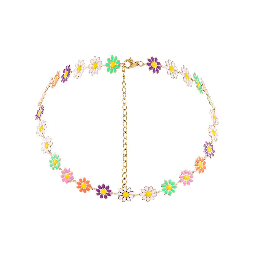 Fashion and simple short neck chain color dripping oil daisy flower clavicle chain necklace pastoral