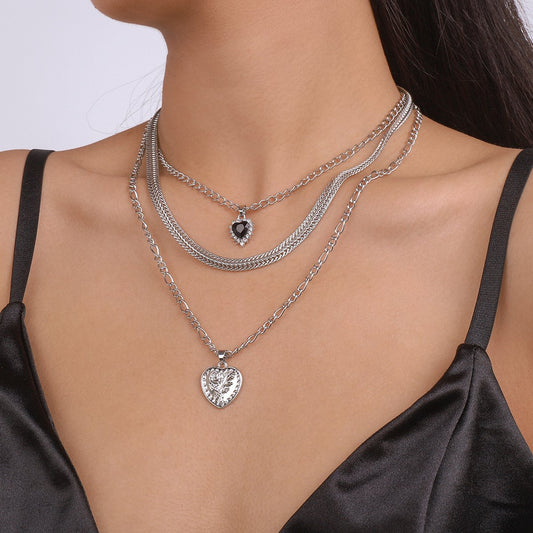 N1486 Ornament metal niche stacked fashion necklace love micro-inlaid flower clavicle necklace