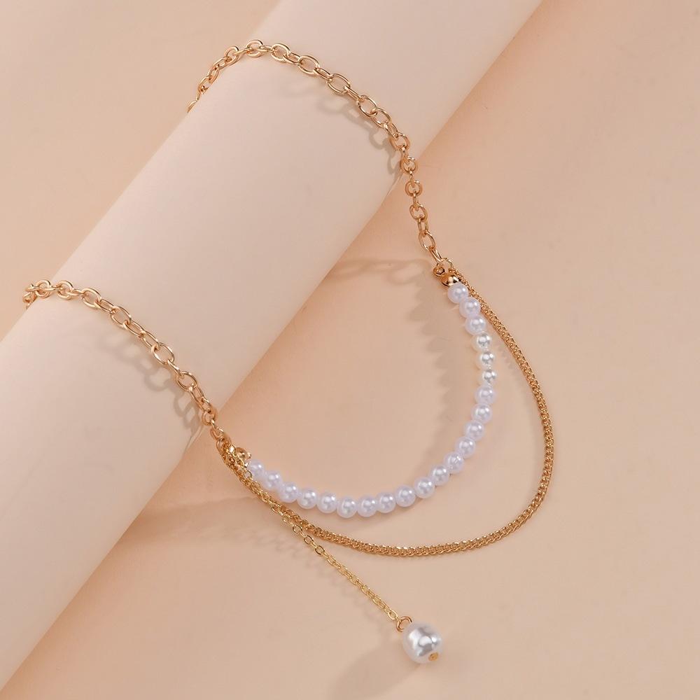 Elegant Temperament Water Drop Pearl Pendant Necklace Fashion Double Layer Necklace Accessories