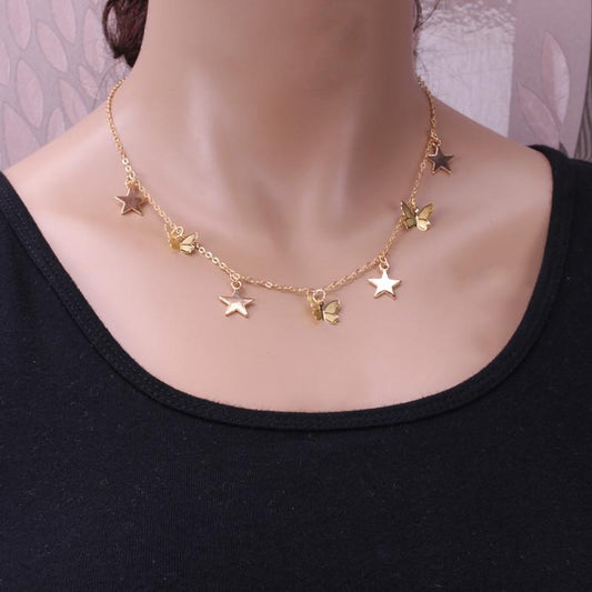 Necklace Sequin Pentagonal Star Butterfly Necklace Clavicle Chain Jewelry Women