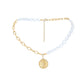 Simple stainless steel gold short round sun coin pendant ins titanium steel pearl necklace female