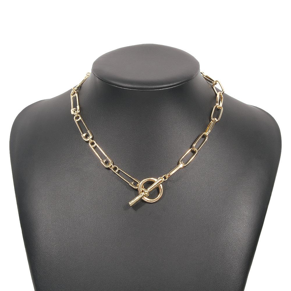 N8985 Personality OT Buckle Necklace Metal Texture Simple Single-layer Necklace Geometric Small Street Style Necklace Women