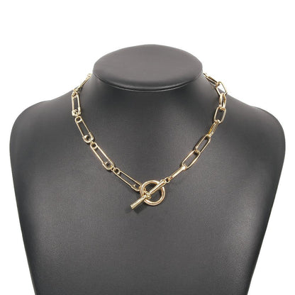 N8985 Personality OT Buckle Necklace Metal Texture Simple Single-layer Necklace Geometric Small Street Style Necklace Women