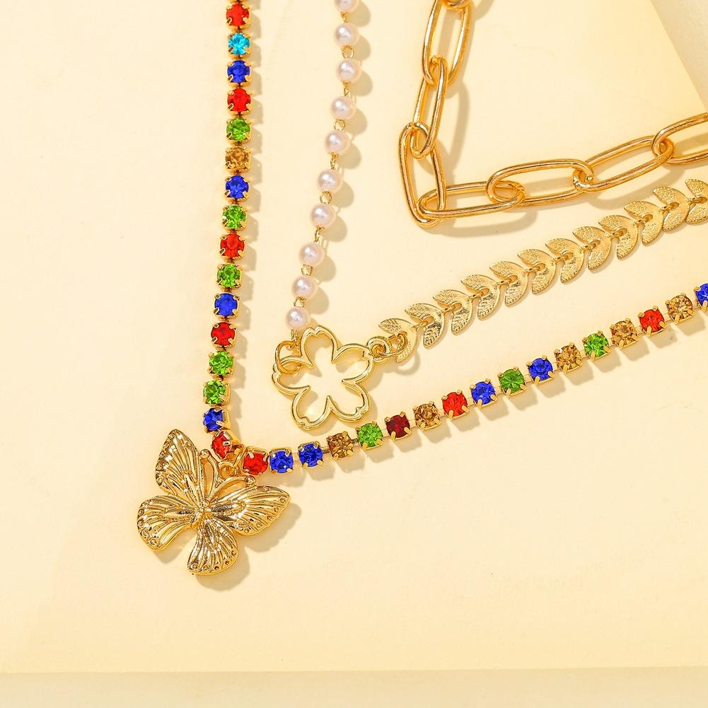 Multi-layered wear bracelet butterfly flower wheat ear pearl color diamond chain temperament luxury hand jewelry