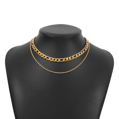 N8889 double-layer stacked necklace Cuban chain hip-hop punk necklace niche geometric personality clavicle chain