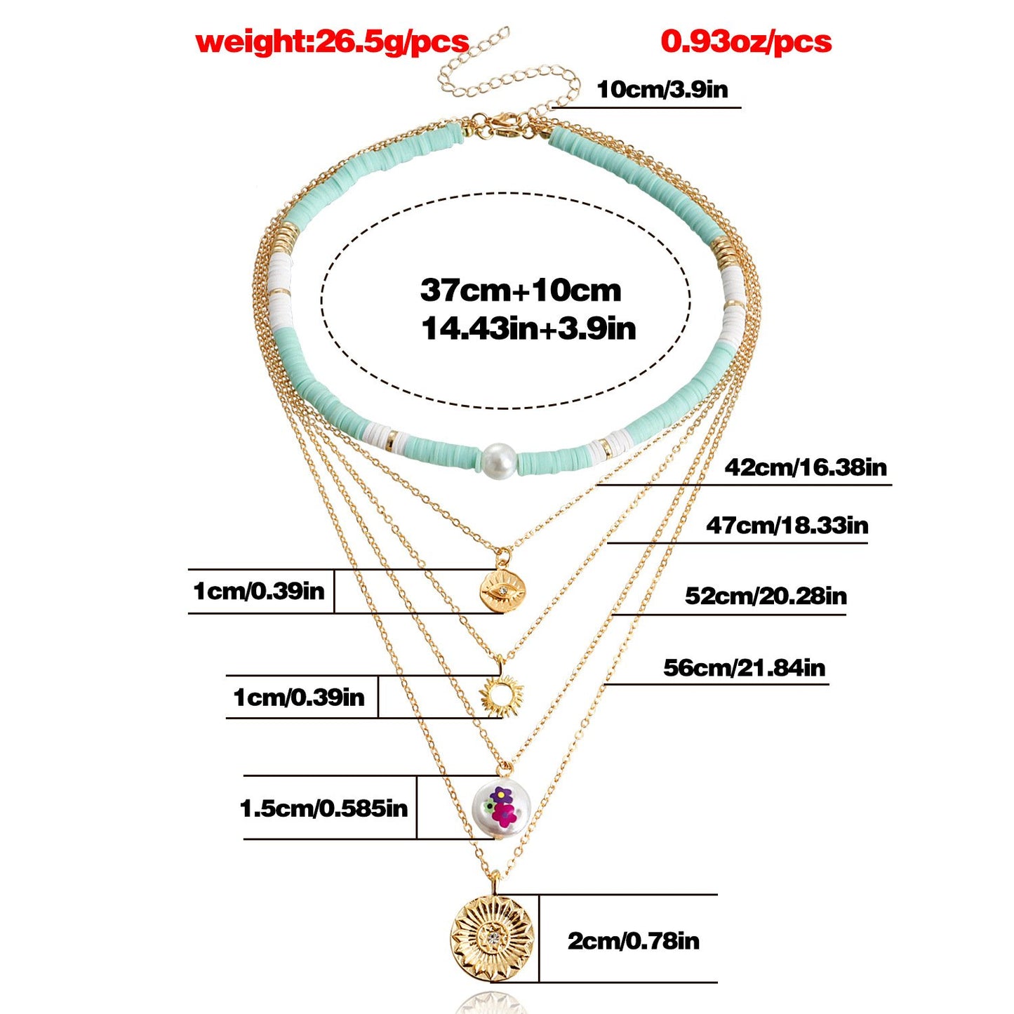 Jewelry Bohemian retro multi-layer color soft pottery geometric round pendant necklace female personality