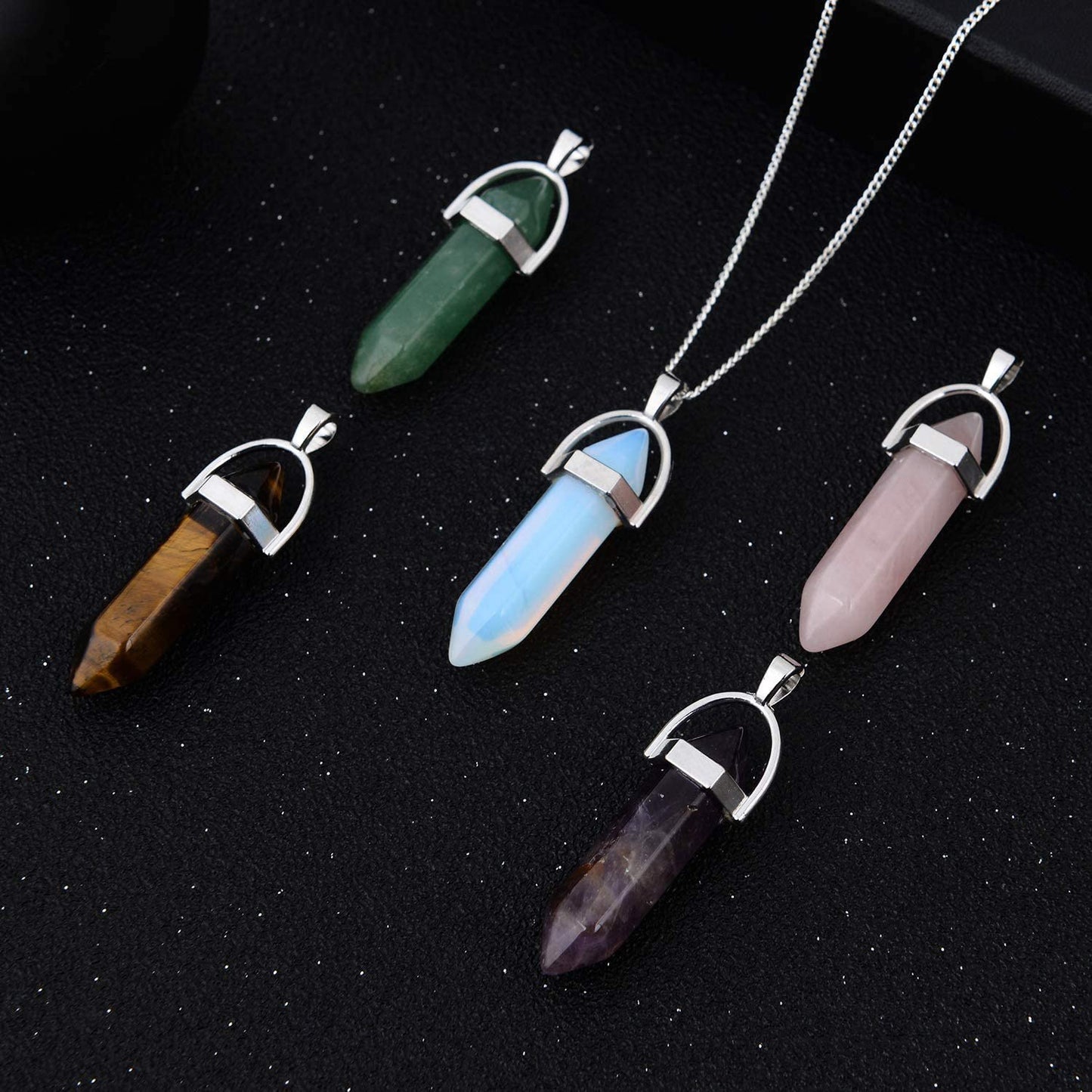 Fashion Agate Hexagon Pillar Pendant Necklace Simple Clavicle Chain Jewelry