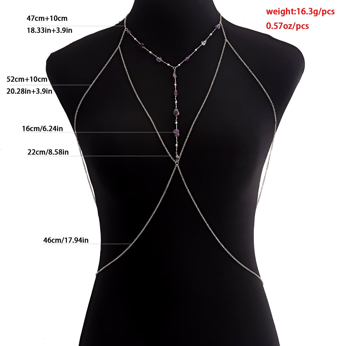 Jewelry Sexy Exaggerated Beach Casual Body Clothing Chain Necklace Purple Turquoise Necklace Chest Chain