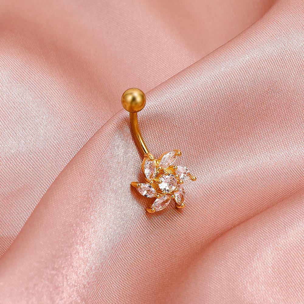 Diamond-studded flower navel nail African navel ring navel body piercing jewelry