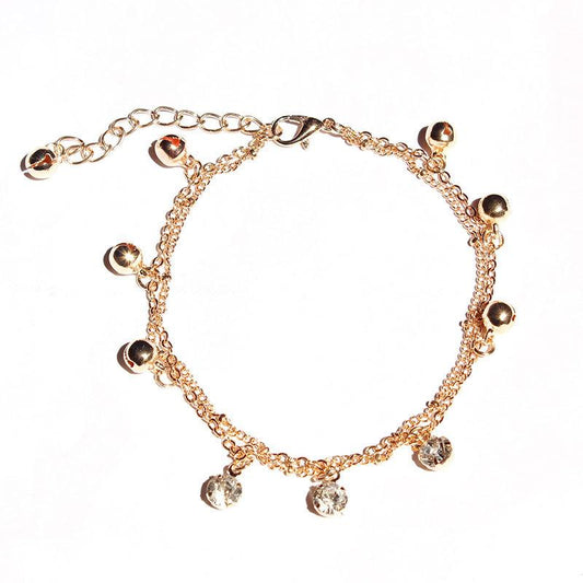 Jewelry Tassel Bell Anklet Personality Rhinestone Creative Simple Double Layer Beach Foot Decoration