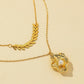 Fashionable Titanium Steel Gold-plated Baroque Pearl Shell Pendant Elegant Small Fragrant Wheat Ears Double Layer Necklace