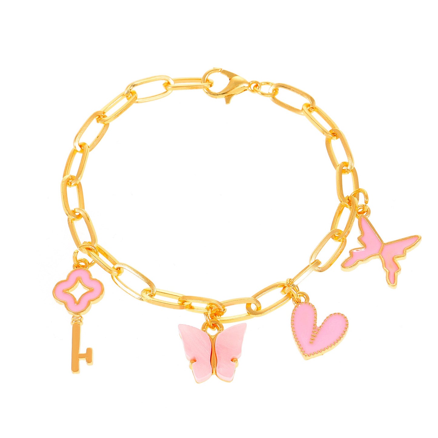 Pink Butterfly Heart Bracelet Female Punk Hip Hop Thick Chain Bracelet Temperament Girlfriend Gift