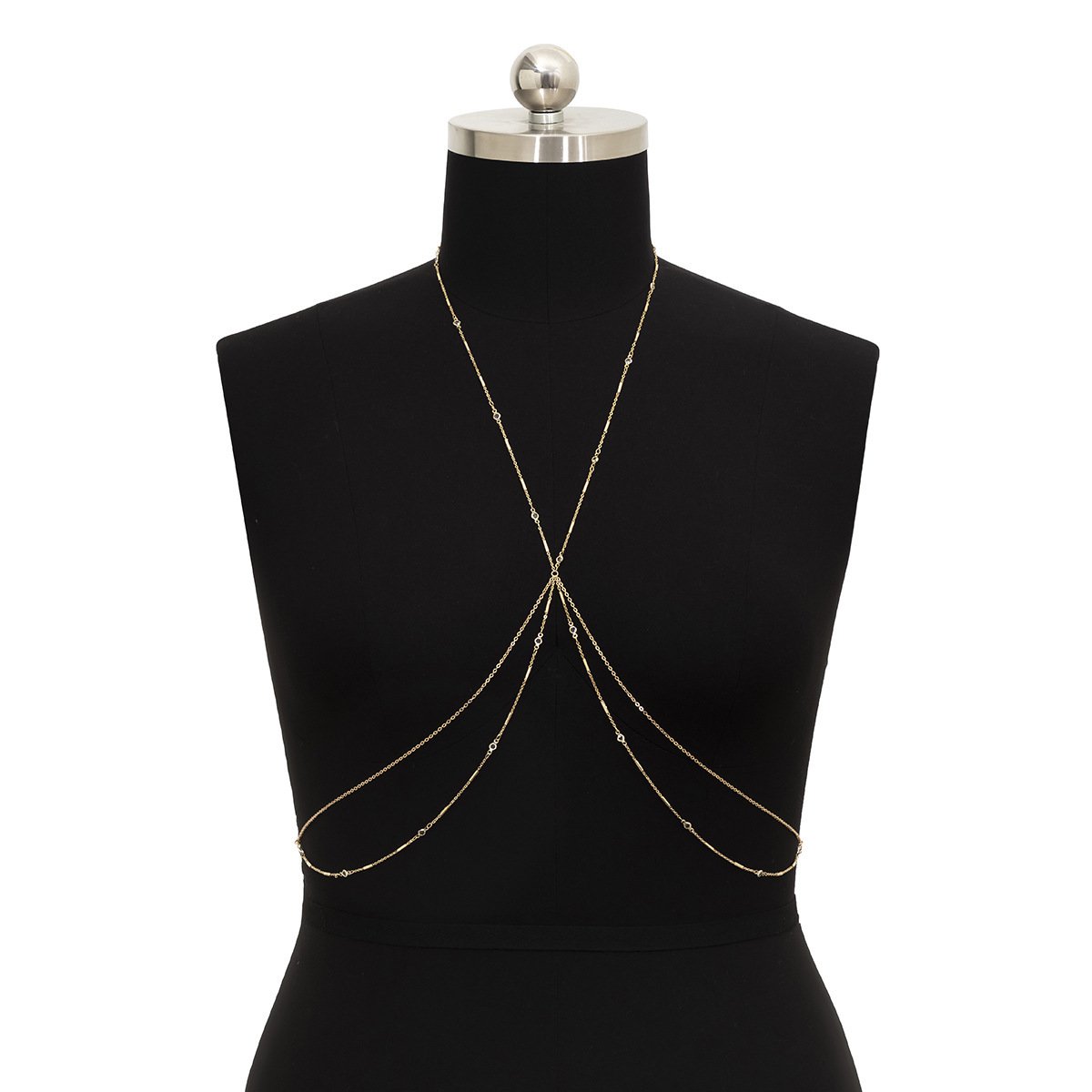 Jewelry with metal bikini clothing feminine cross rhinestone multi-layer fringed chest chain