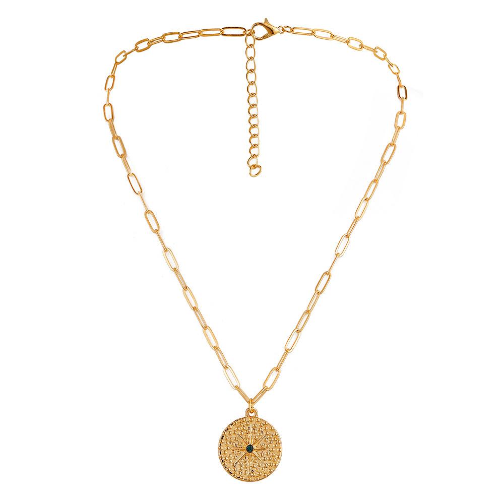 Fashion Ladies Metal Retro Star Coin Pendant Necklace Versatile Clavicle Chain Cross Chain