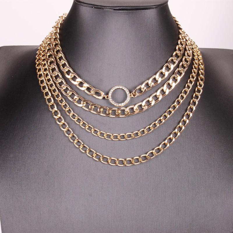 Jewelry Exaggerated Punk Trend Multilayer Necklace Fashion Diamond Circle Thick Aluminum Chain Necklace Female