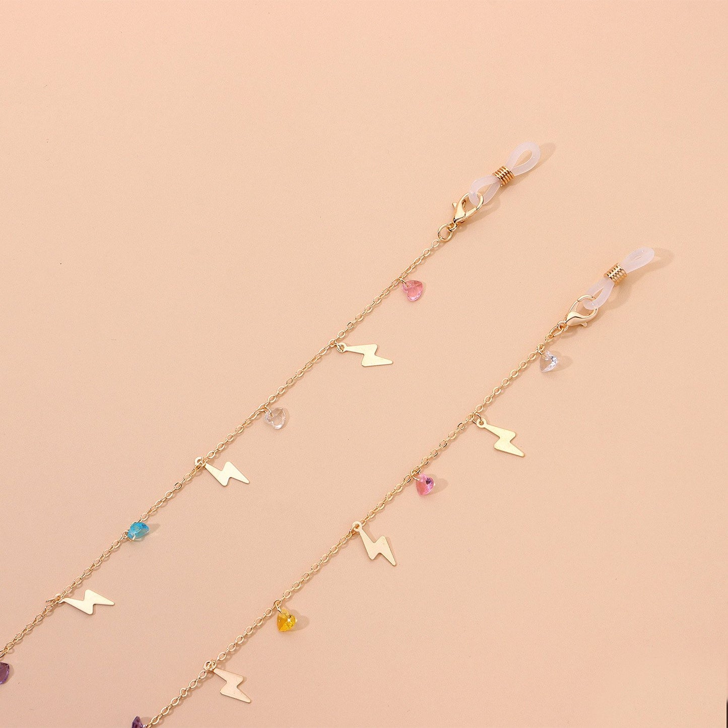 Jewelry Fashion Color Rhinestone Gemstone Glasses Chain Versatile Metal Lightning Pendant Glasses Accessories